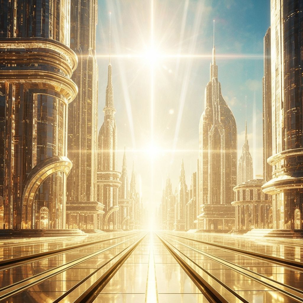 Celestial City of Gold and Crystal in Radiant Light