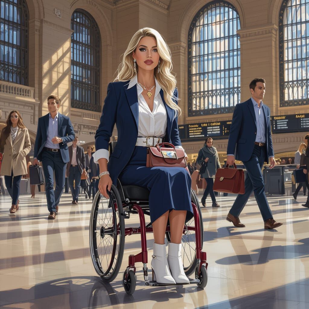 Confident Woman in Wheelchair at Grand Central Station