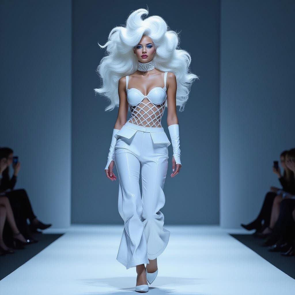 Model in Latex Outfit with Sculpted White Hair