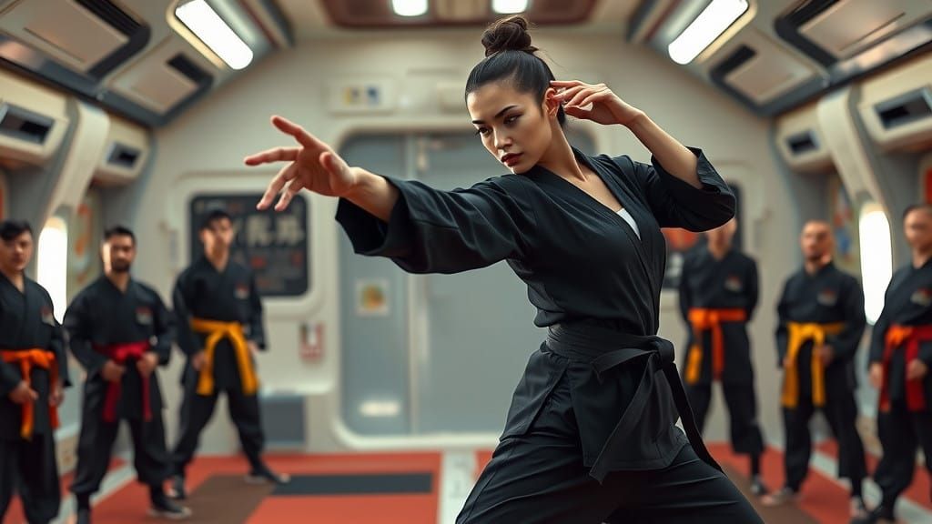 Elegant Martial Artist Executes High Side Kick in Intense Tr...