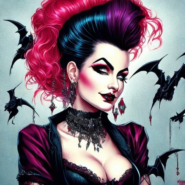 Rockabilly Vampiress with Vintage and Goth Elements