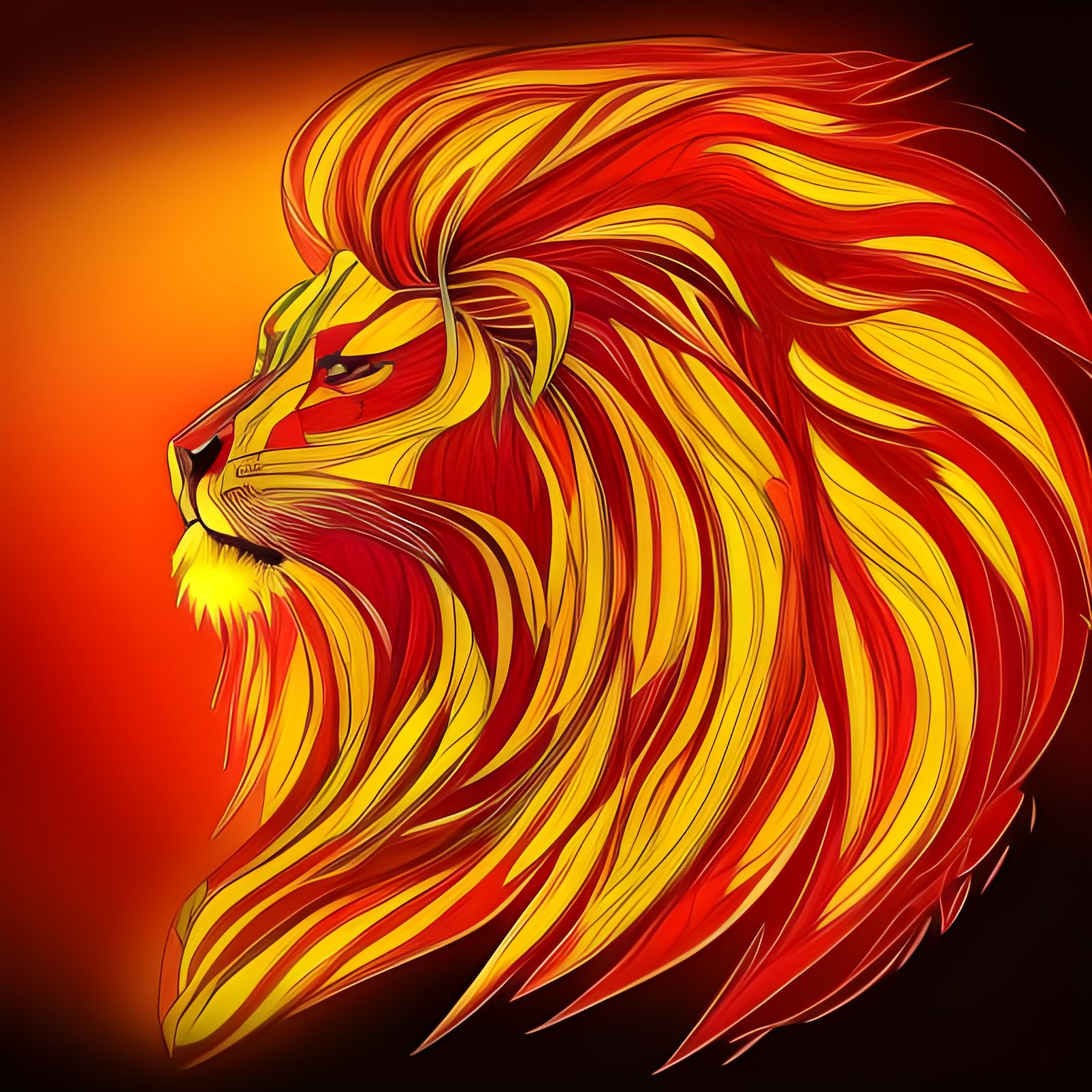 Fiery Lion: Colorful Ink Drawing Masterpiece