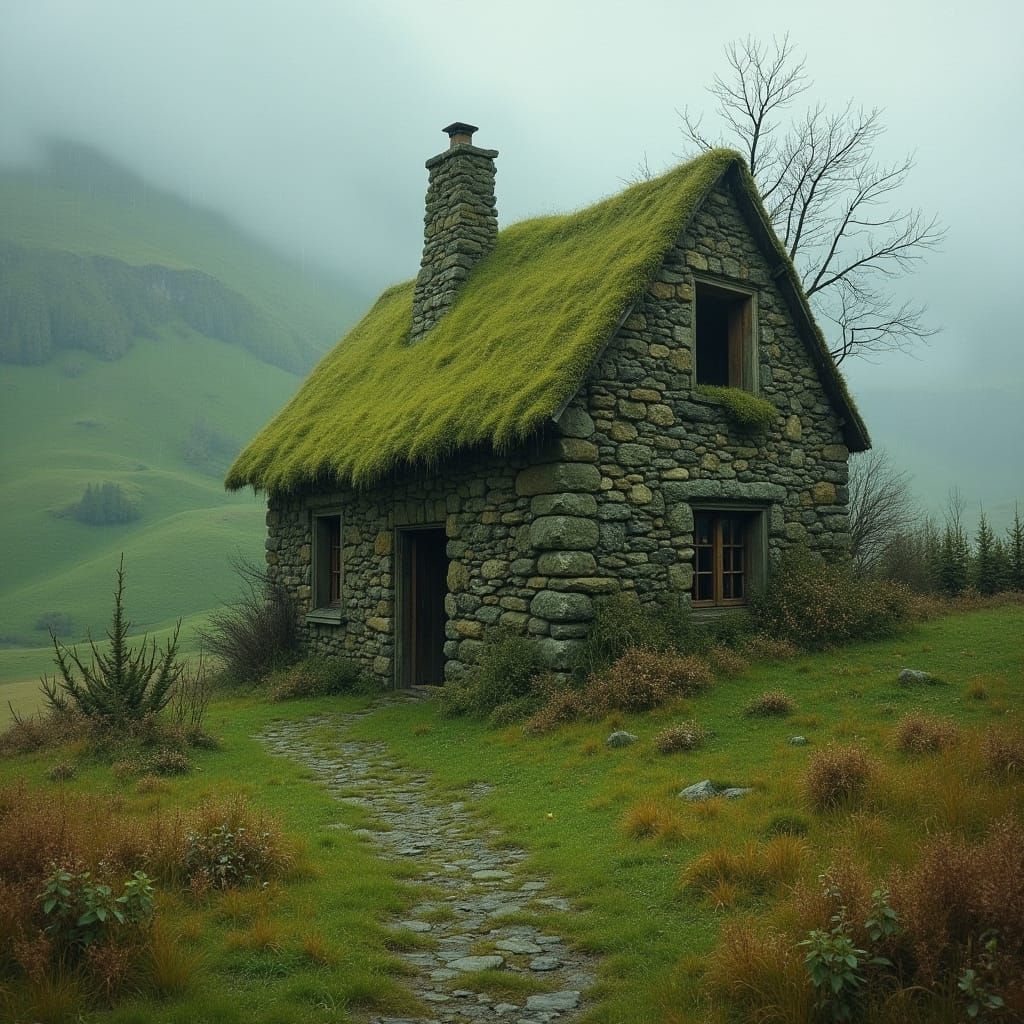 Rustic Cottage in Rainy Landscape Realism