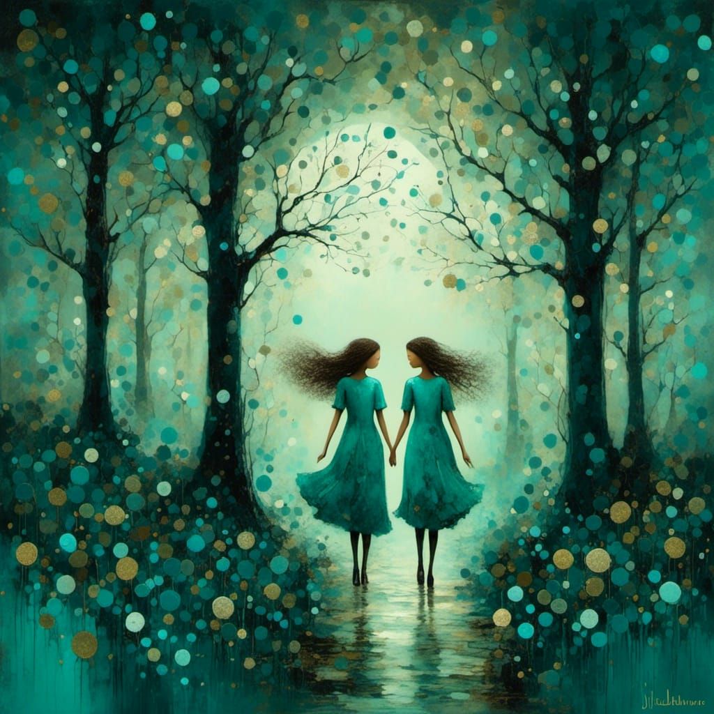 Enchanted Forest: Sisters in Art Brut Style