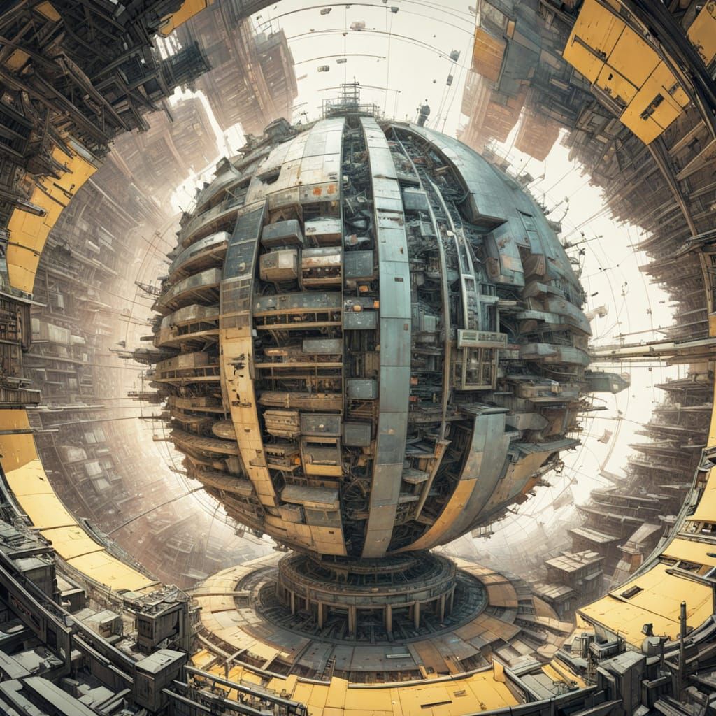 Dyson Sphere Schematic Explosion in Atelier Olschinsky Style