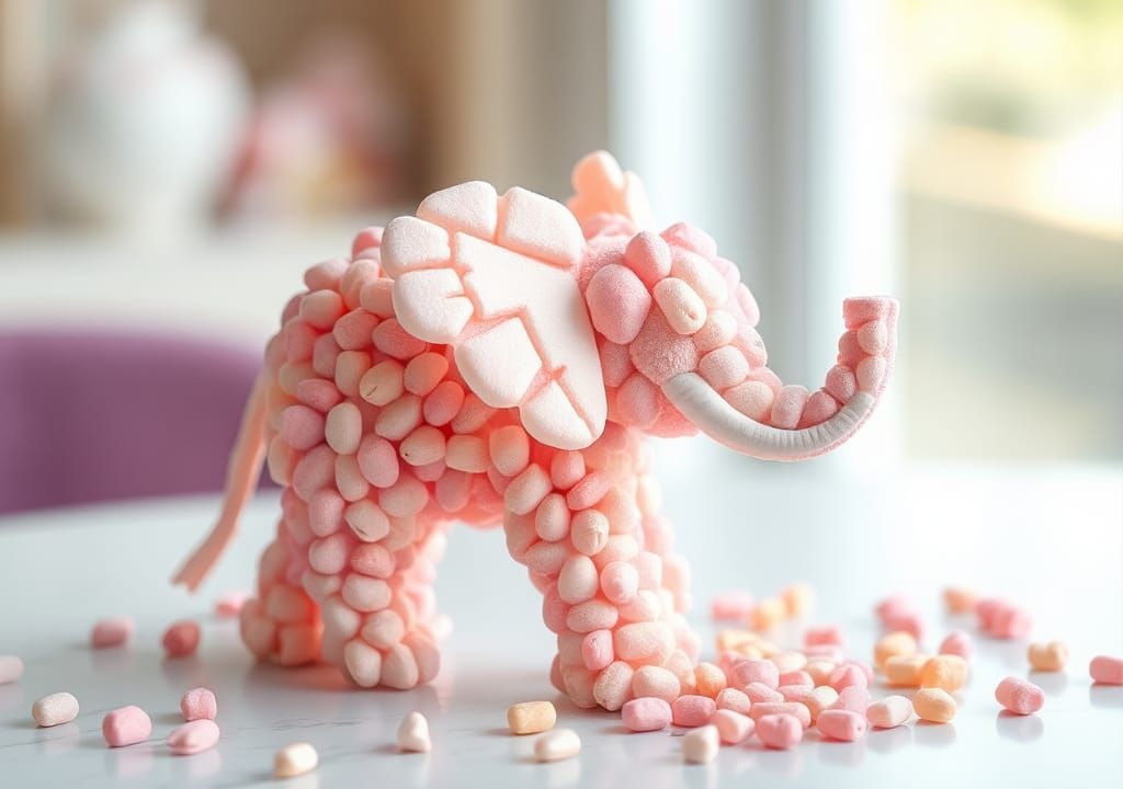 Pink Candy Elephant Sculpture on Table