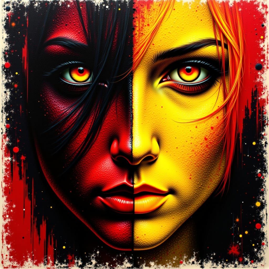 Abstract Black, Red, and Yellow Textured Illustration
