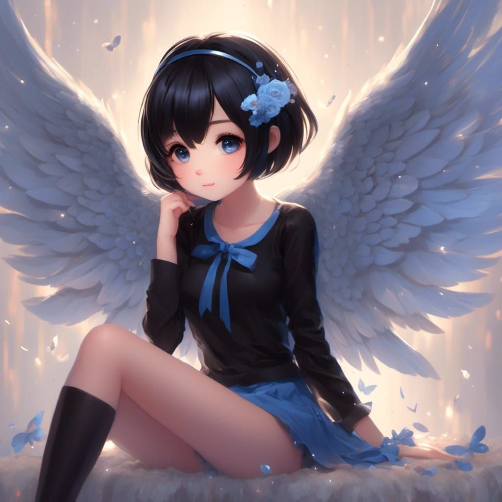 Cute Anime Angel with Black Hair