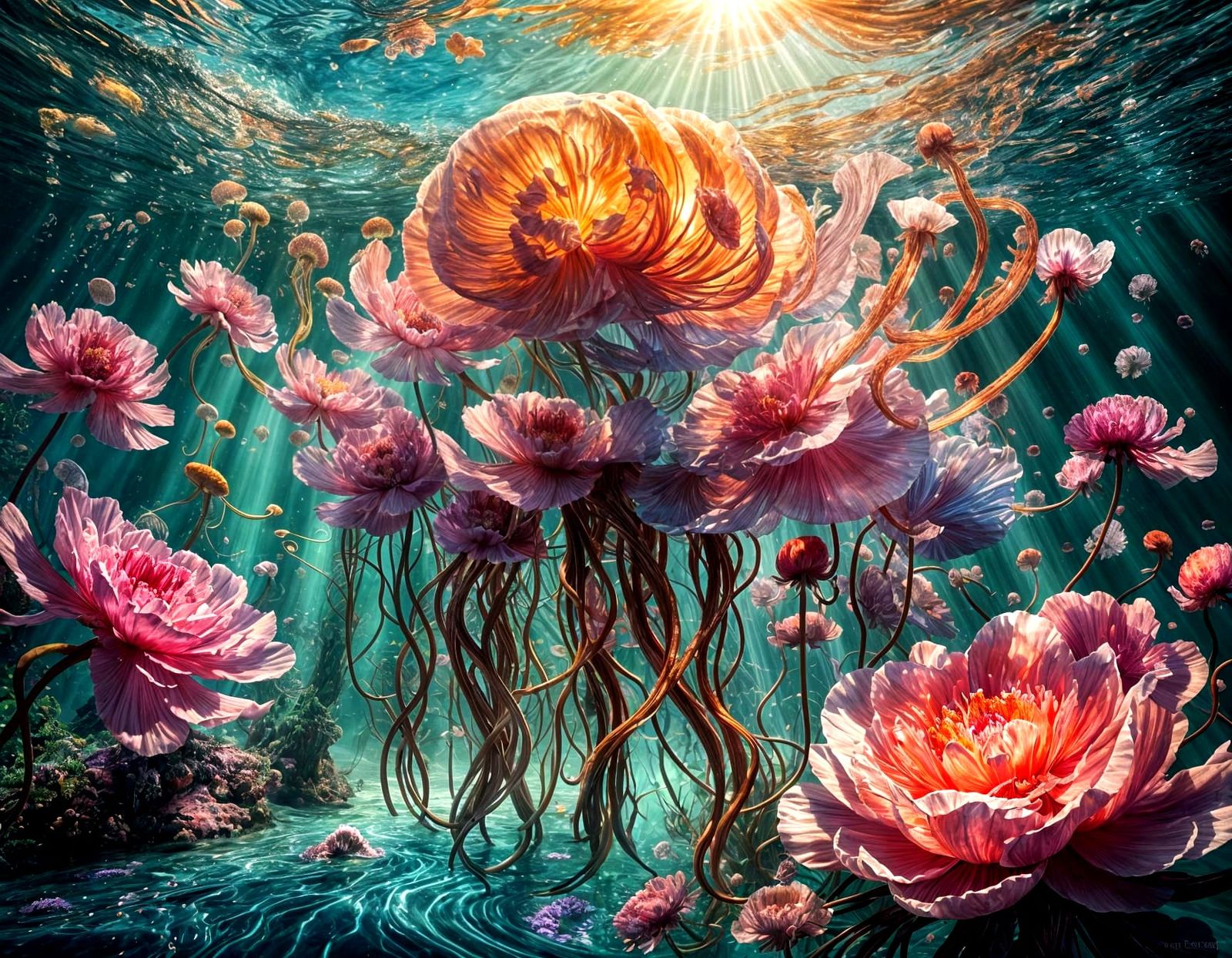 Vibrant Jellyfish Bloom in Enchanted Ocean