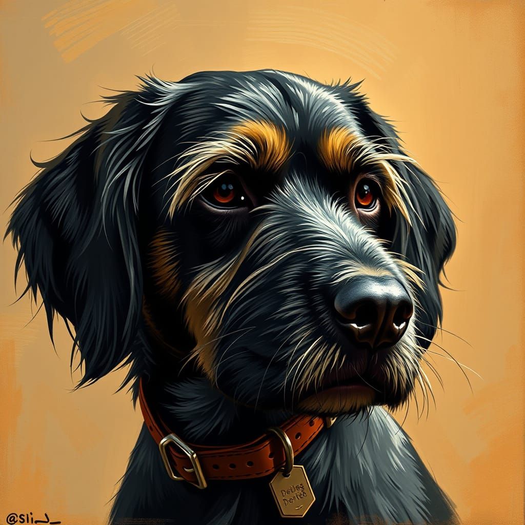 Melancholic Dog in Warm, Muted Post-Impressionist Lighting