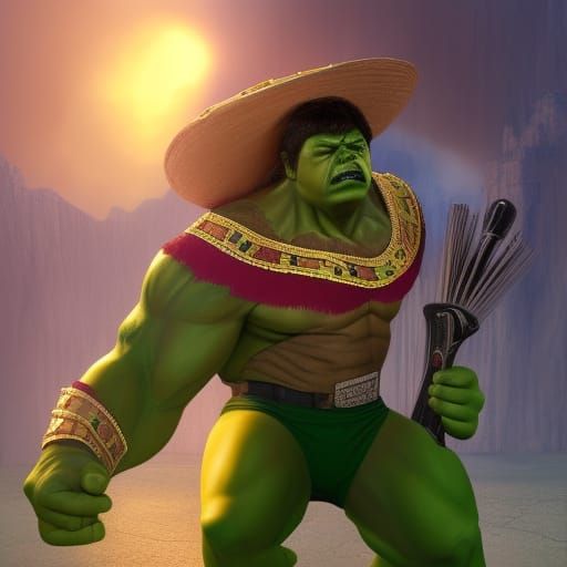 Hulk as Mariachi in Detailed Matte Painting
