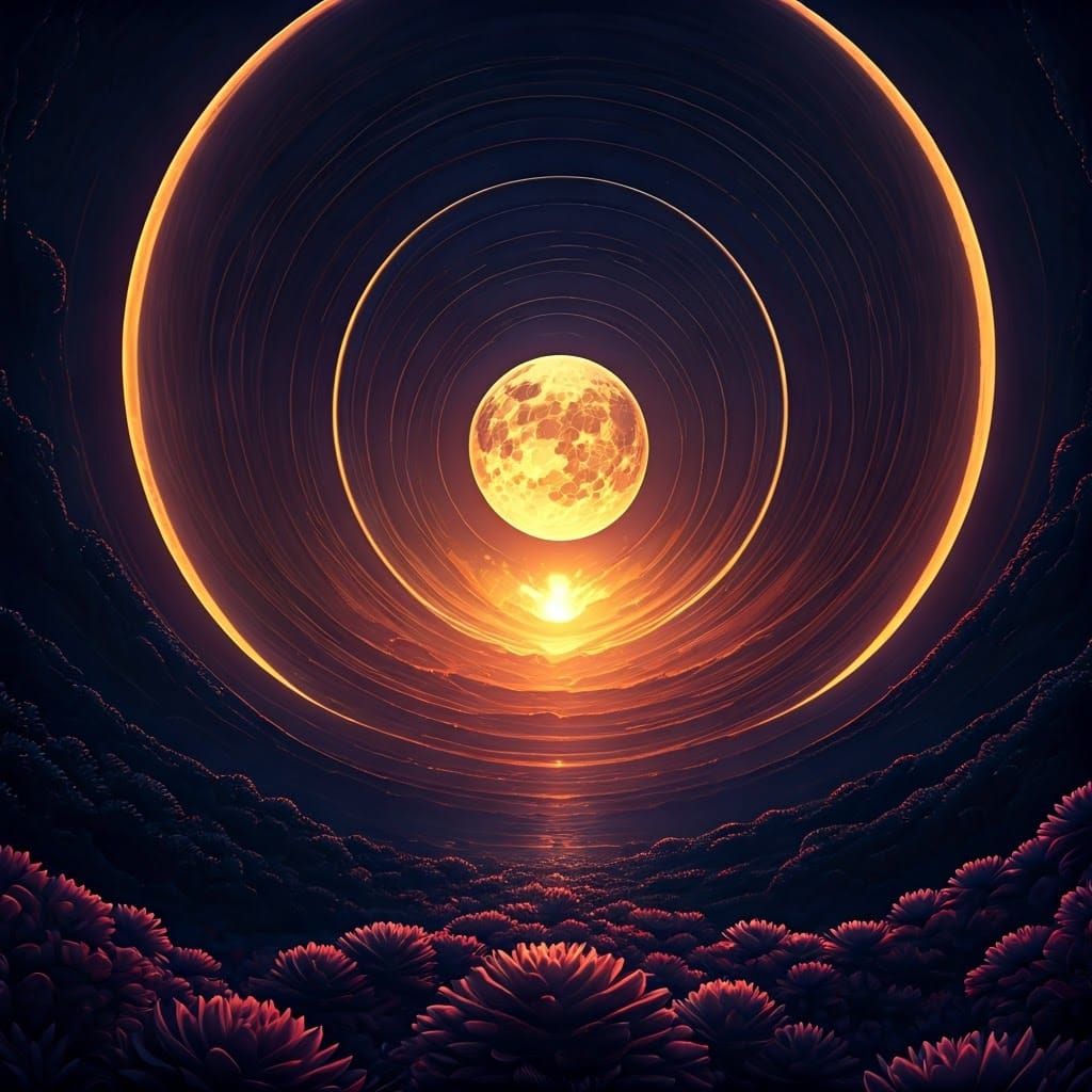 Mystical Moons Converge in Vibrant, Surreal Landscape