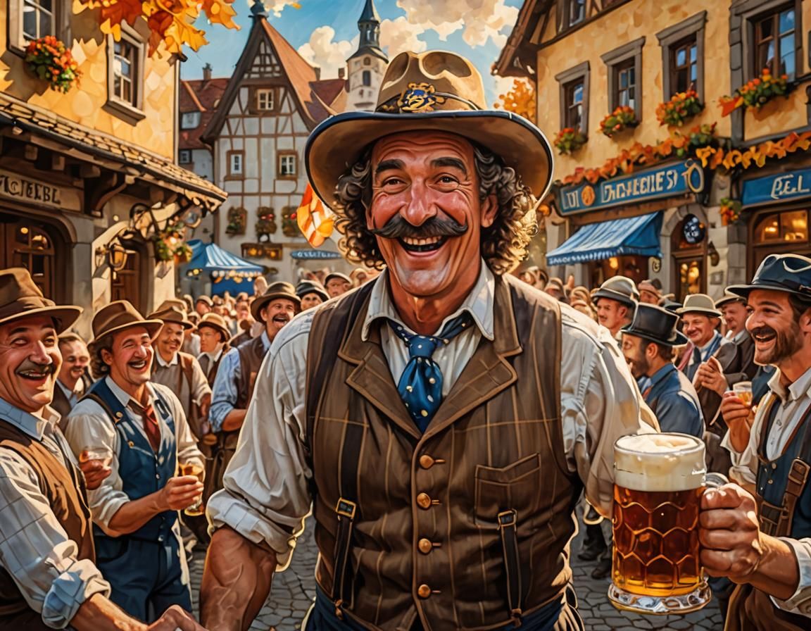 Oktoberfest Celebration: Bavarian Man Cheers with Beer
