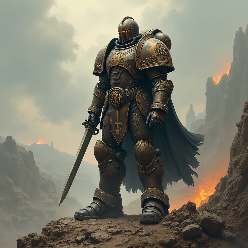 Warhammer 40k Power Armored Seneschal in Gritty Sci-Fi Lands...