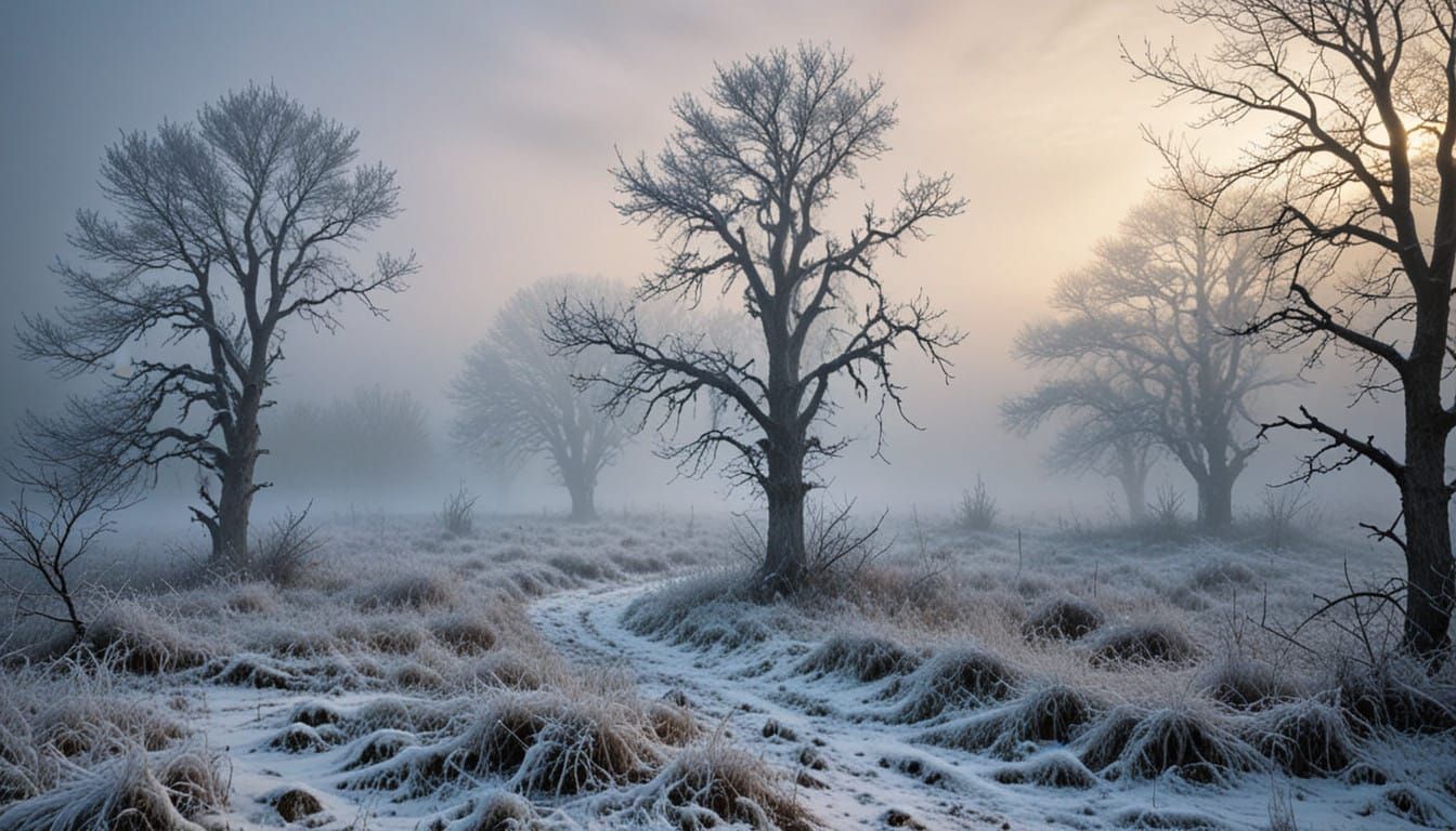 Surreal Winter Landscape in Eerie Fog