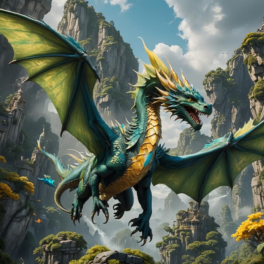 Majestic Dragon in Flight: Fantasy Concept Art