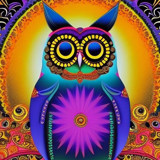Psychedelic Owl Portrait in Fantasy Style