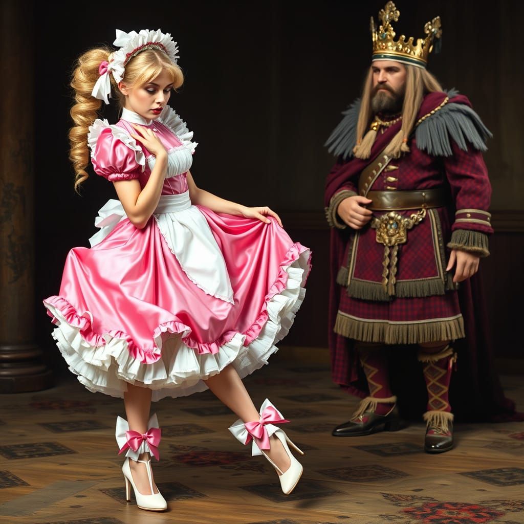 Elegant Scottish Highlander and Prissy French Maid in Whimsi...