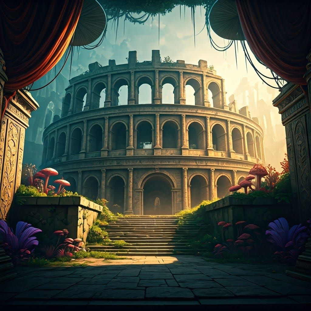 Dreamlike Colosseum in Surreal Landscape