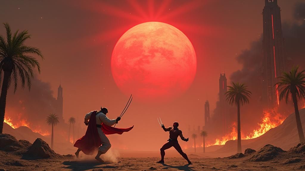 Apocalyptic Desert Battle Between Superheroes