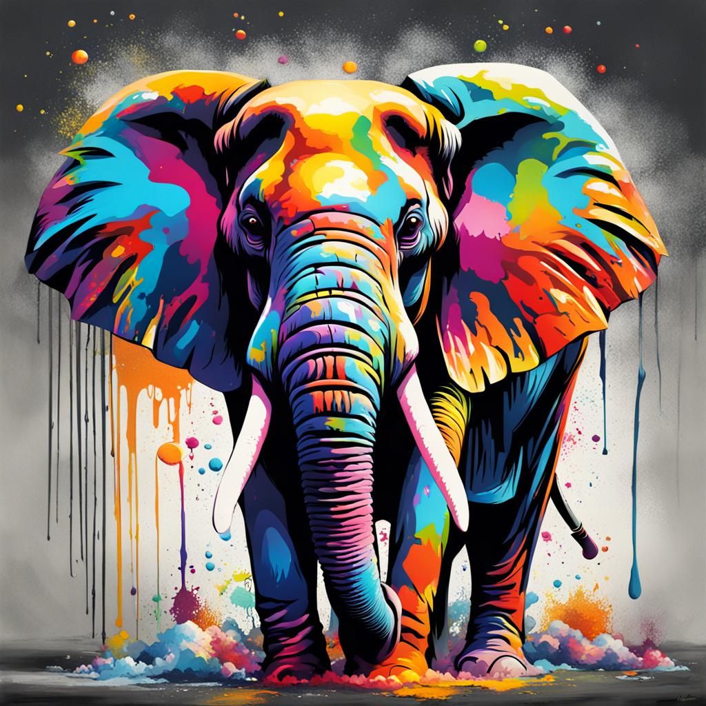 Colorful Graffiti Elephant Splash Art