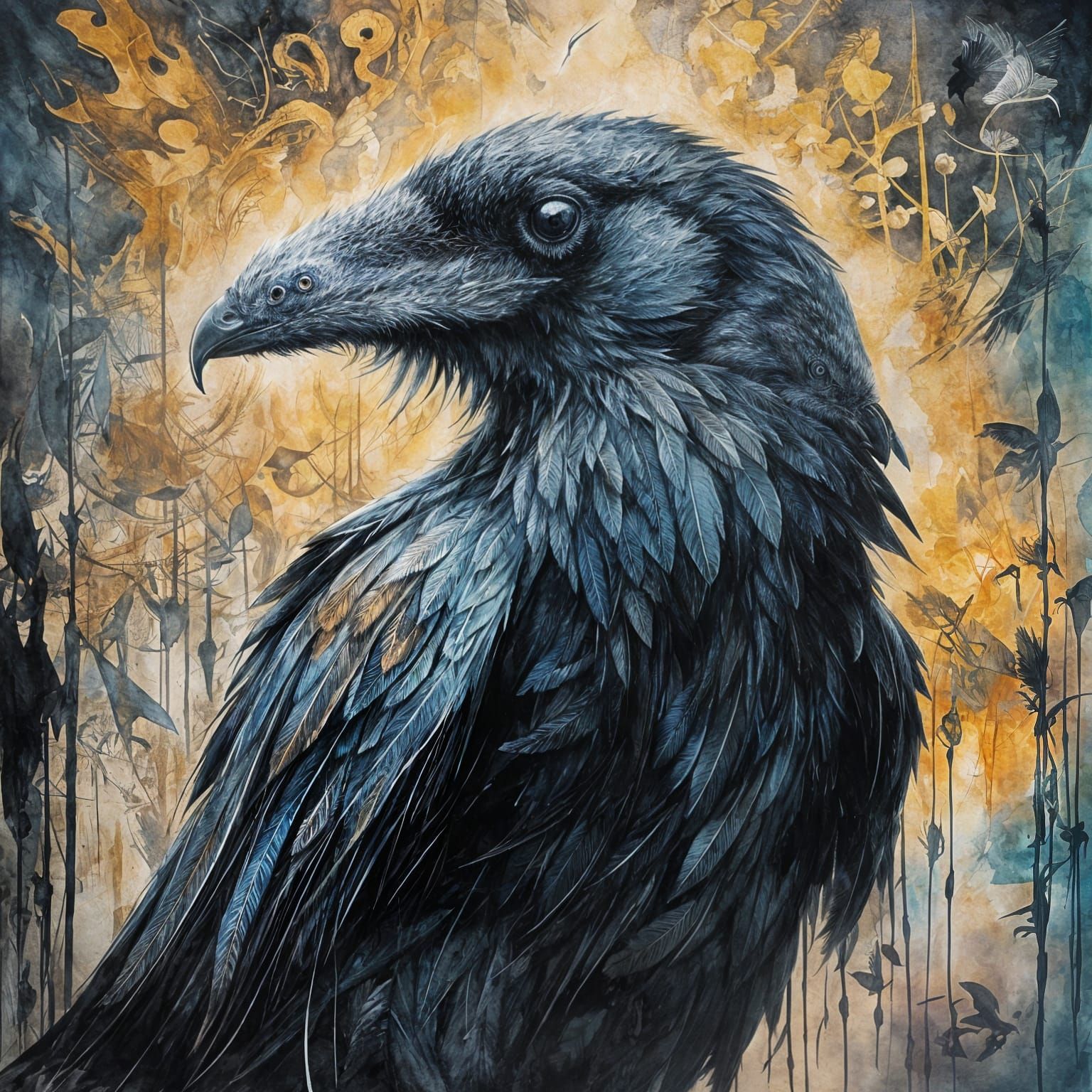 Legendary Raven with World History on Feathers