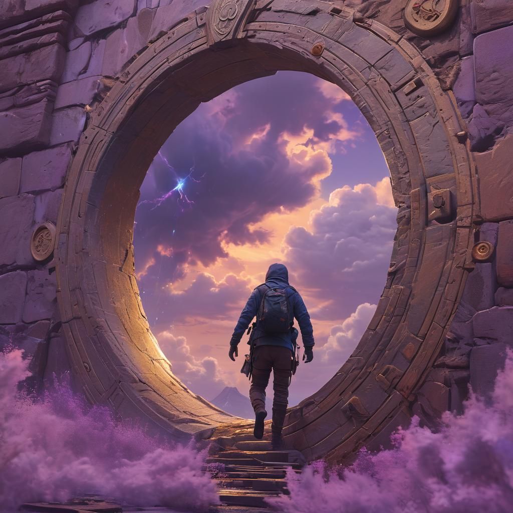 Mystical Portal Descent in Dreamlike Fantasy Art