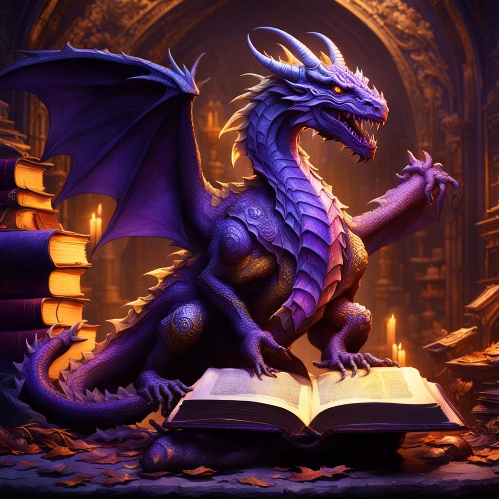 Majestic Book Dragon in Dark Fantasy Style