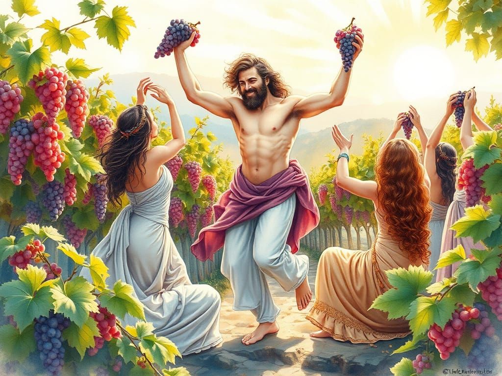 Bacchus in Joyful Dance Amongst Vineyards