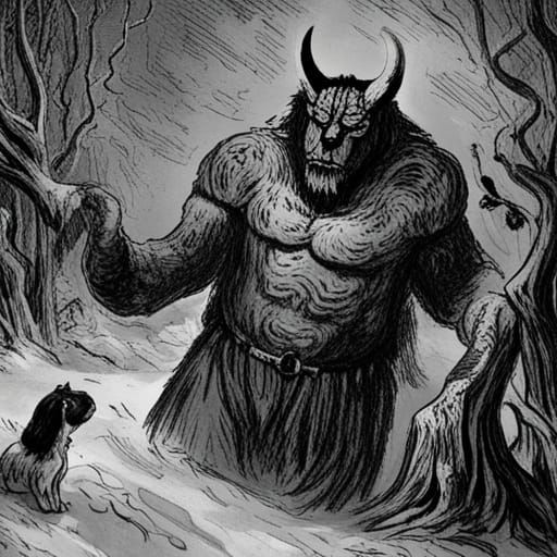 Monstrous Frost Giant Cat in Frozen Forest