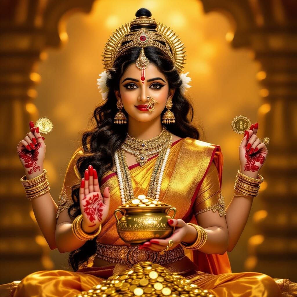 Goddess Mahalakshmi Pouring Gold, Cinematic Film Style