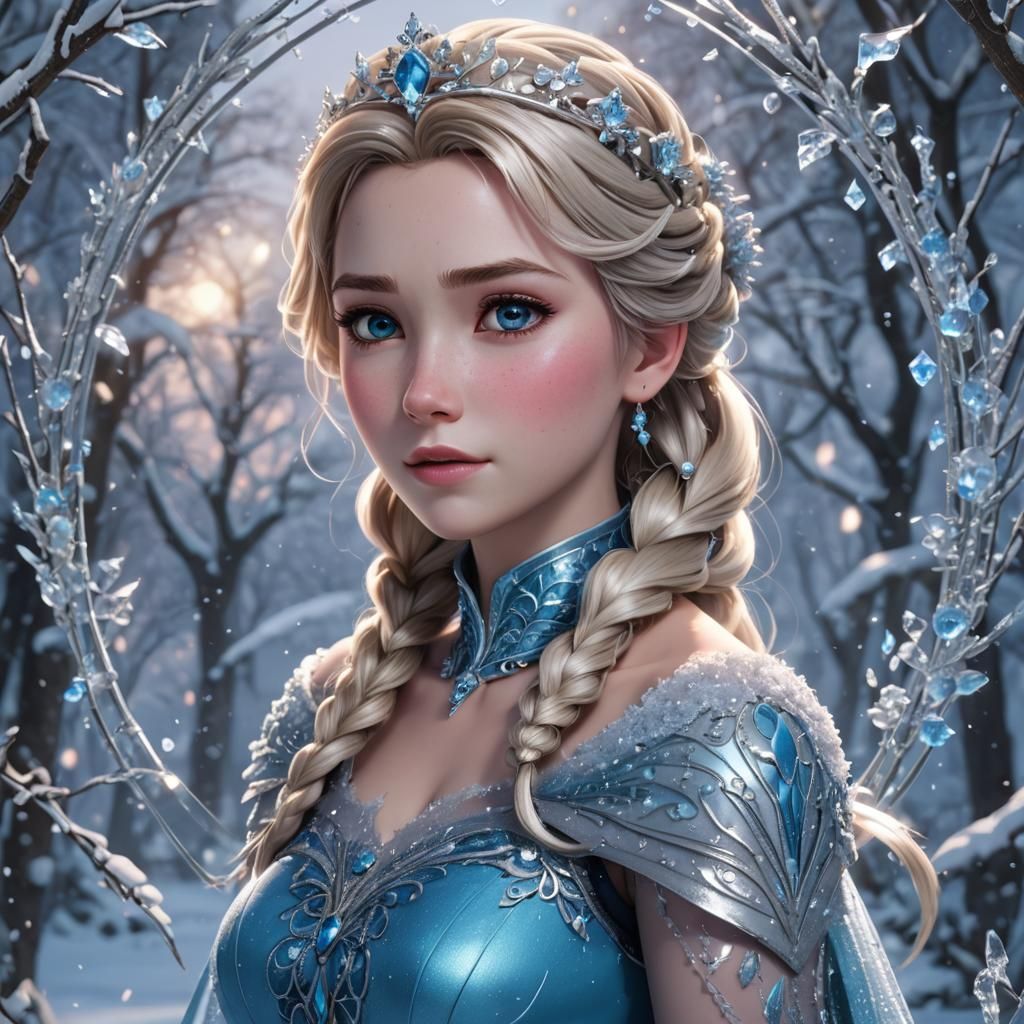 Queen Elsa in 3D Anime Art Style