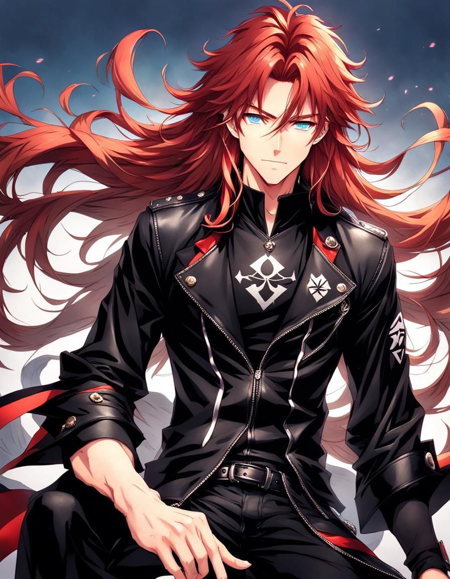Smirking Red-Haired Boy in Anime Style