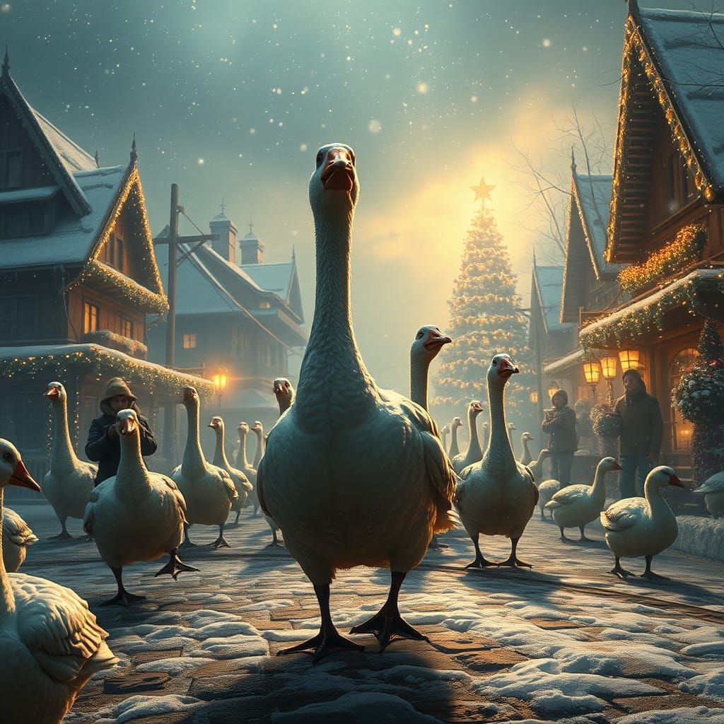 Christmas Goose in Dramatic Digital Landscape