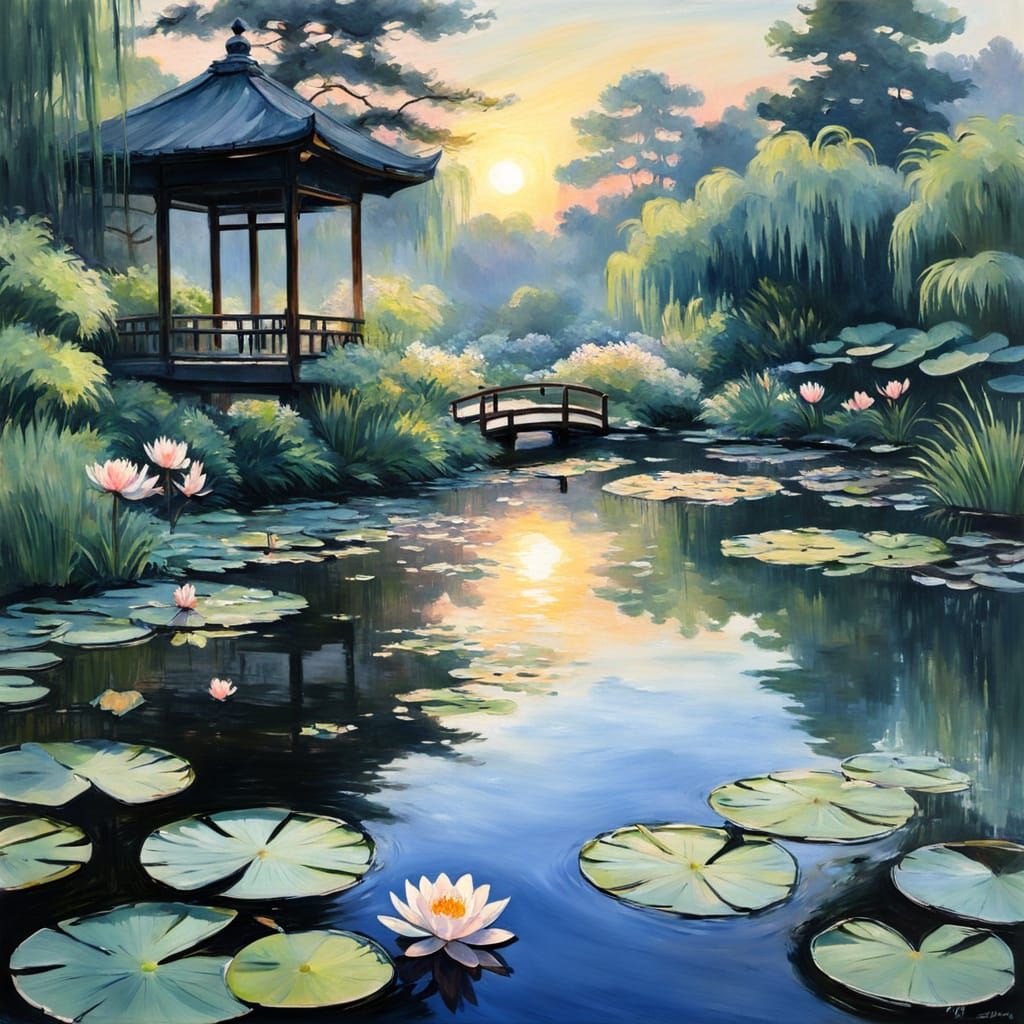 Impressionist Japanese Garden at Sunrise
