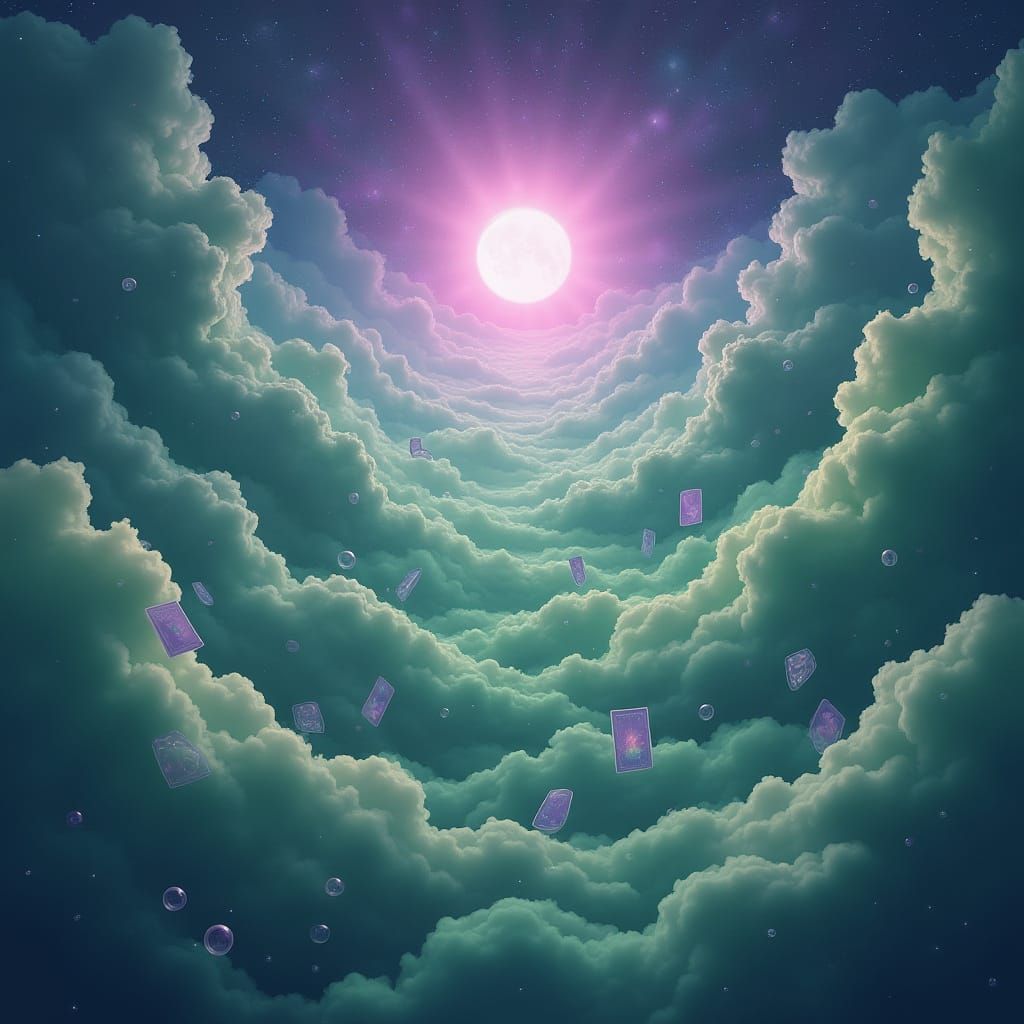 Ethereal Universe Scene with Tarot Cards