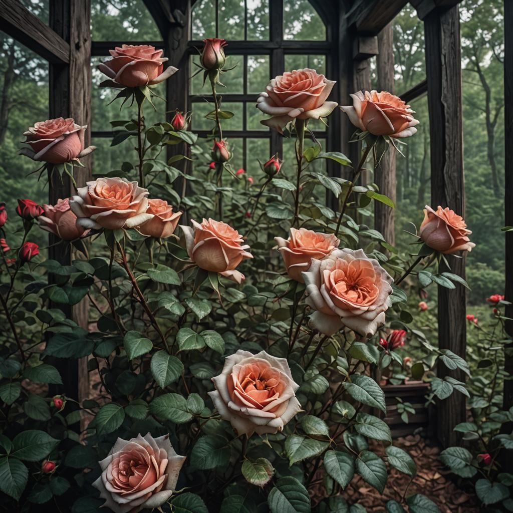 Hyperrealistic Roses Inside a House in the Woods