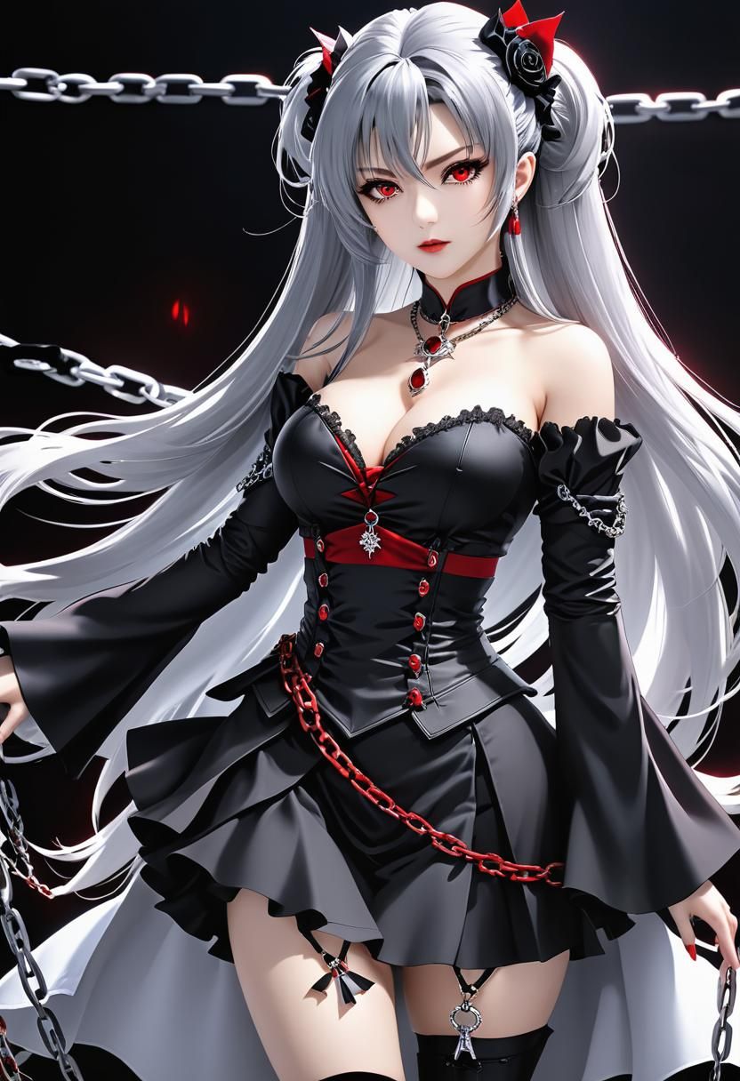 Beautiful Vampire Woman in Chains: High-Quality Portrait