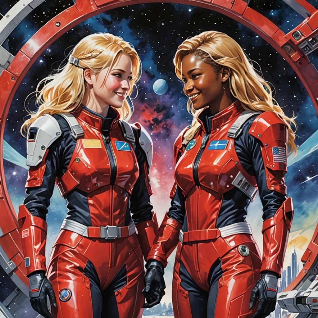 Sci-Fi Pilots in Loving Embrace: Manga Style