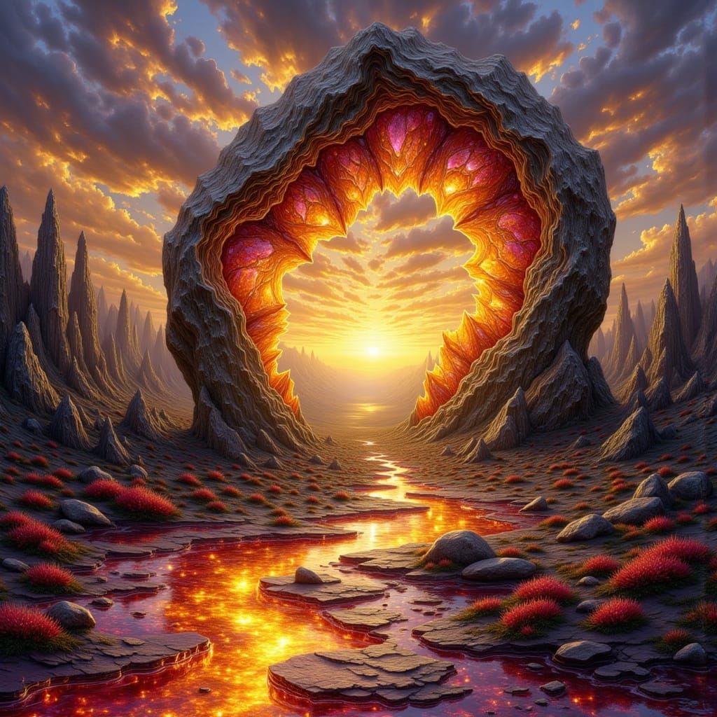 Radiant Geode Landscape in Surreal Oils
