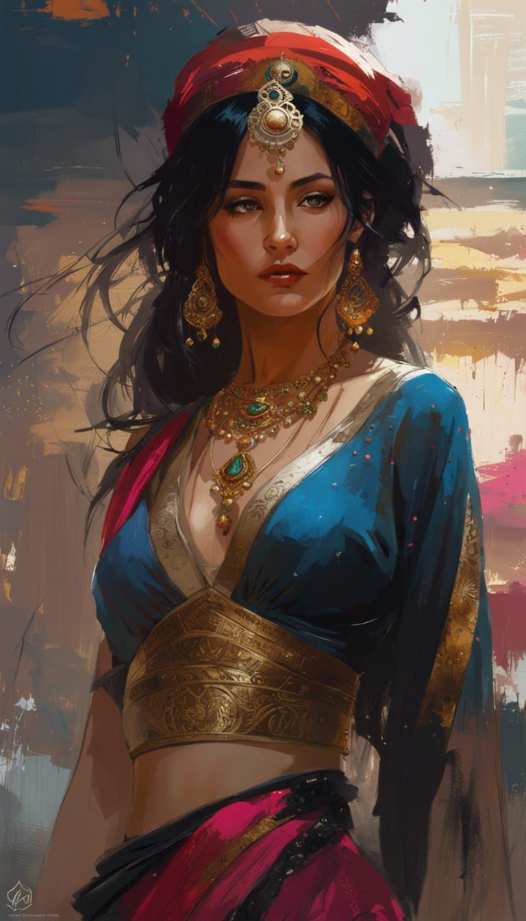 Exotic Princess Belly Dancer Portrait in Digital Art Style