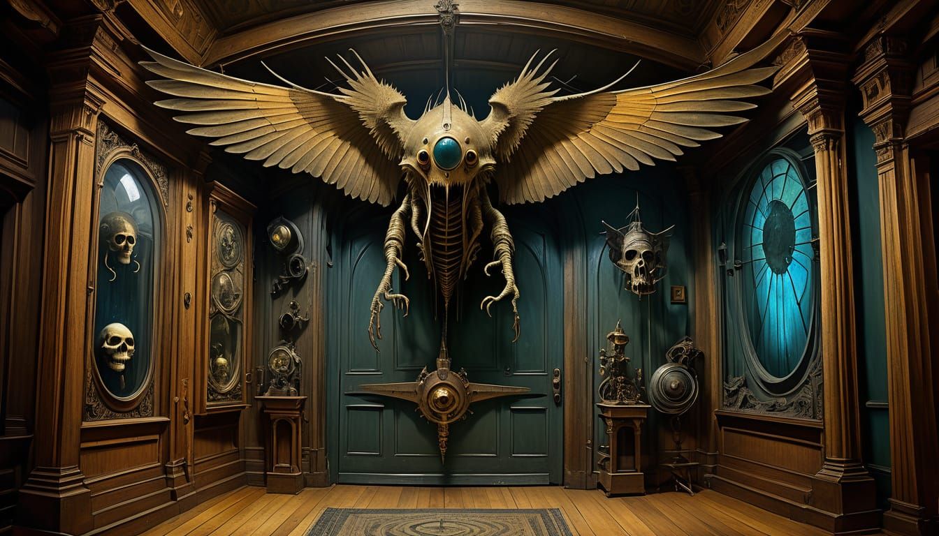 Cryptid Museum: Ezekiel's Flying Machine in Surreal Style