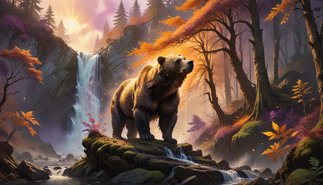 Majestic Waterfall in Enchanted Autumn Forest