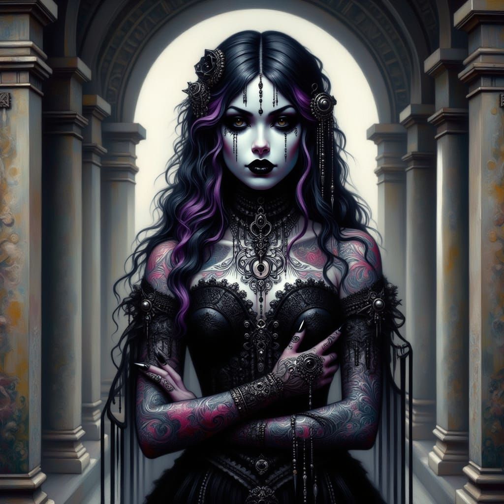 Gothic Woman with Intricate Tattoos and Piercings