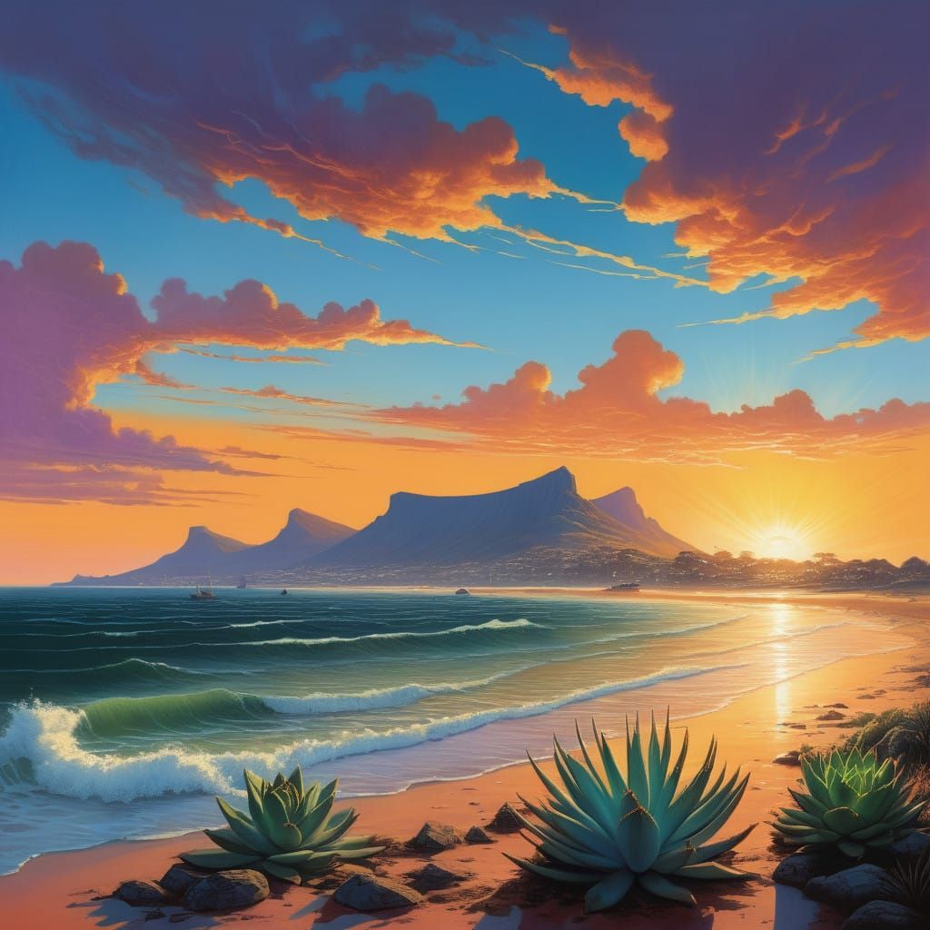 Table Mountain Sunset with Aloe Vera