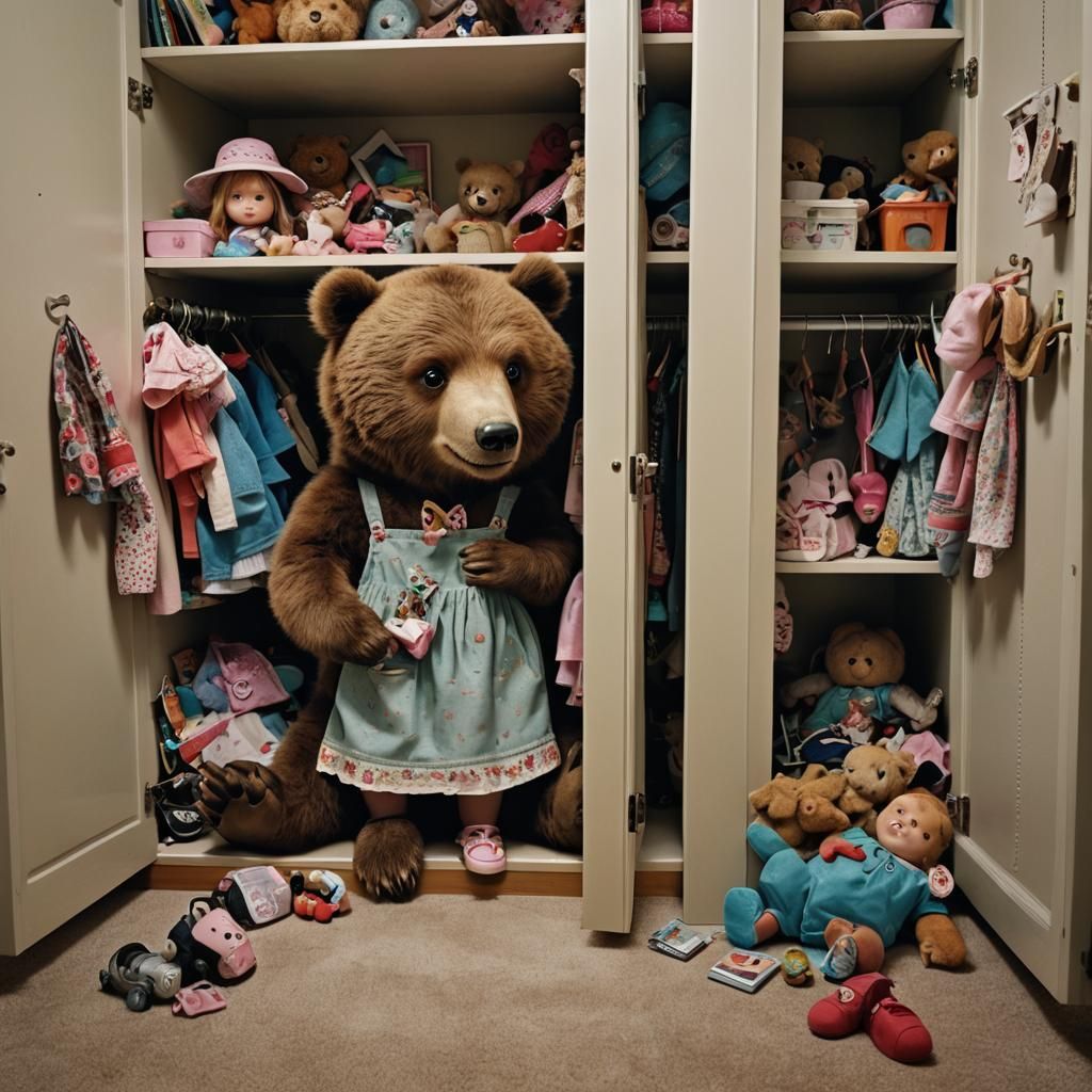 Grizzly Bear Peeking from Closet, Professional Photography