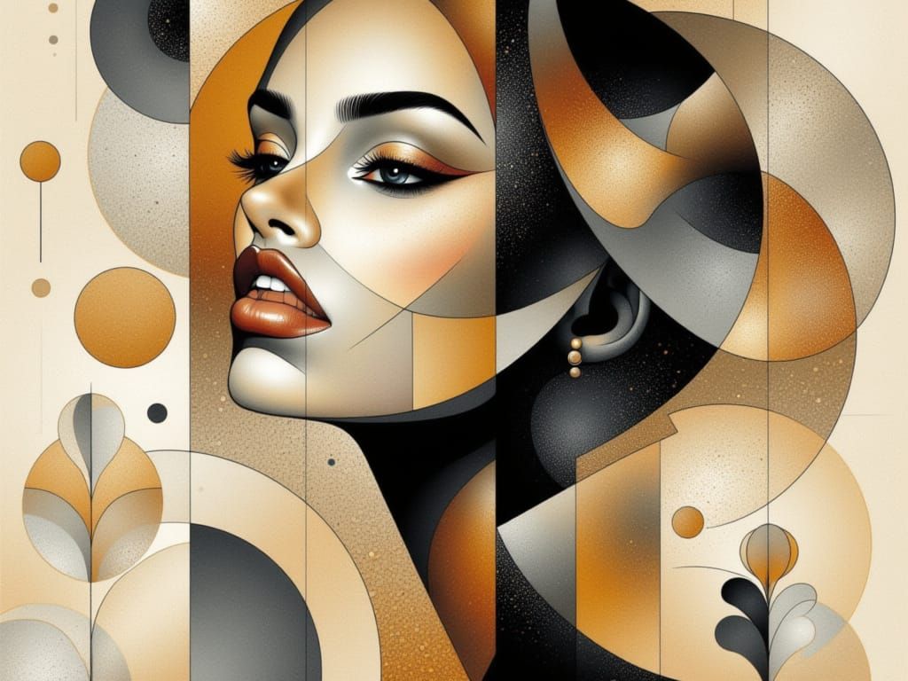 Geometric Portrait of Elegant Woman in Cubist Style