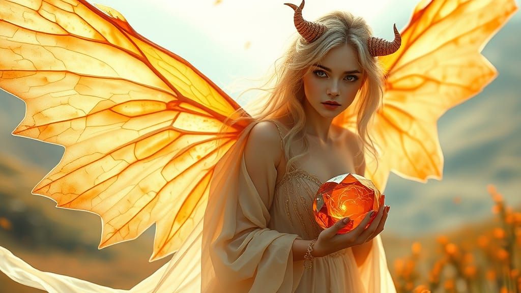 Ethereal Autumn Fairy with Fractal Wings