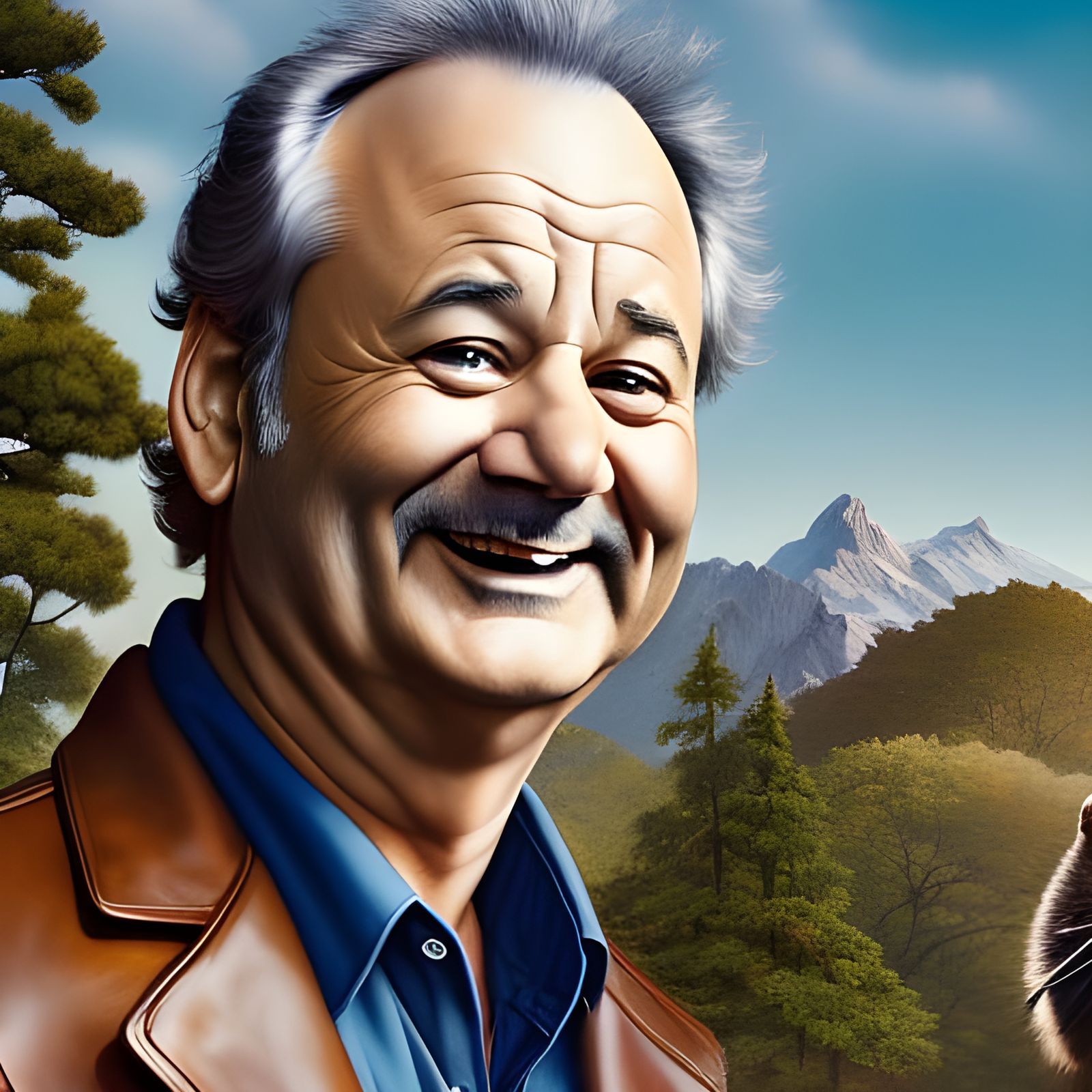 Happy Bill Murray with Groundhog, Digital Art