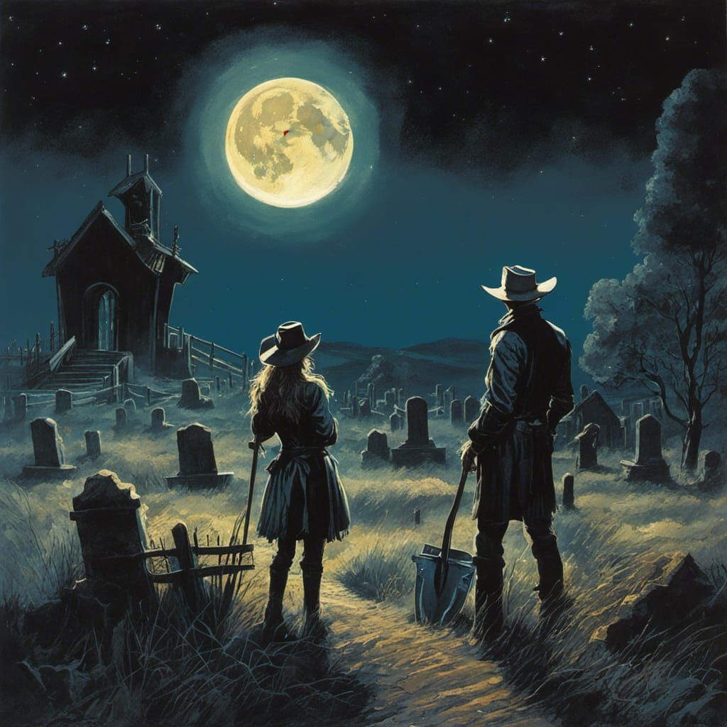 Cowboy and cowgirl ready to dig up the hidden map